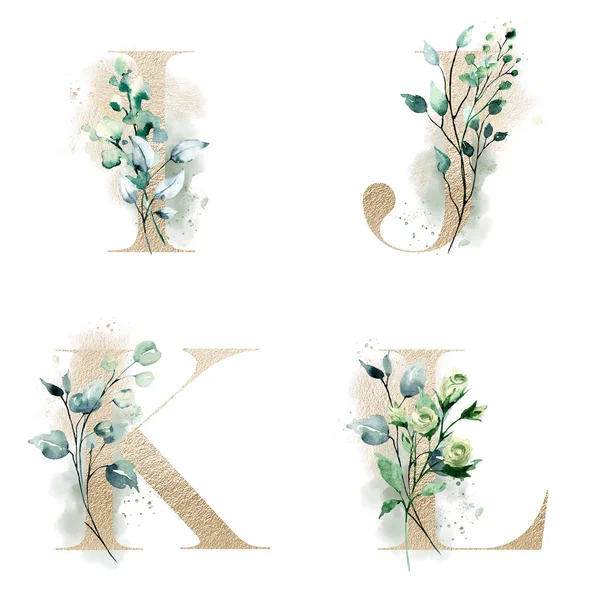 Floral Alphabet Letters Creative Watercolor Art Painting — 스톡 사진