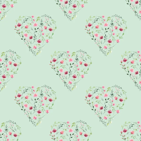 水彩画バラの花の心シームレスなパターン — ストック写真
