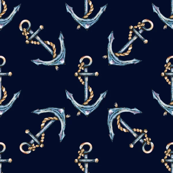 Anchors Beautiful Watercolor Painting Seamless Pattern — Stock Photo, Image