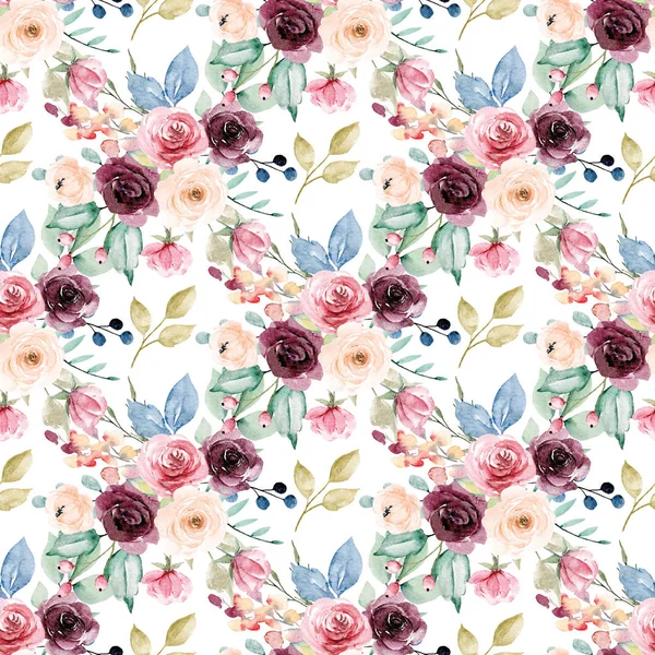 Seamless Background Floral Pattern Watercolor Flowers Repeat Fabric Wallpaper Print — 스톡 사진