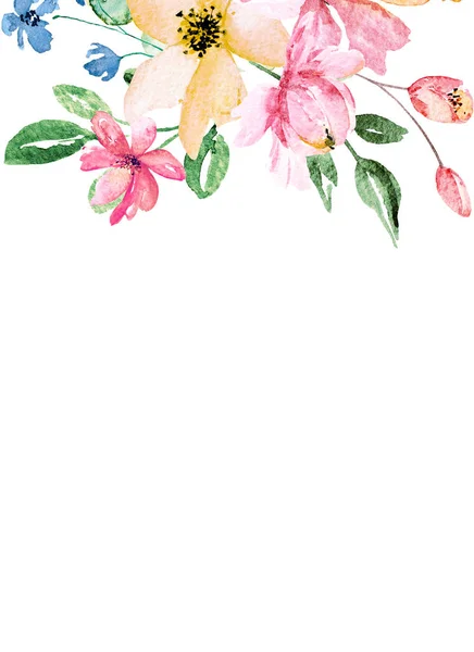 Borde Del Marco Floral Acuarela Con Lugar Para Texto Pintado —  Fotos de Stock