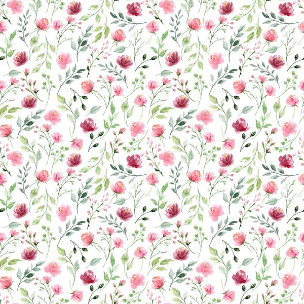 creative seamless watercolor drawing with floral elements, repeat background