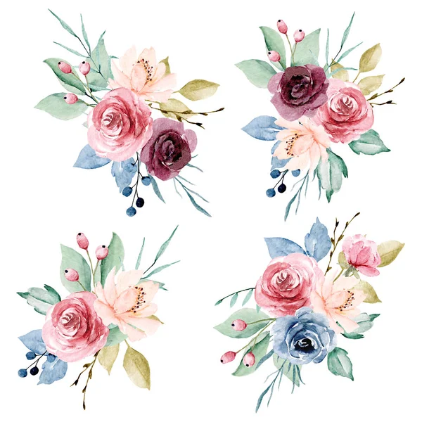 Floral Collection Watercolor Flowers Set Colorful Bouquets — Stock Photo, Image