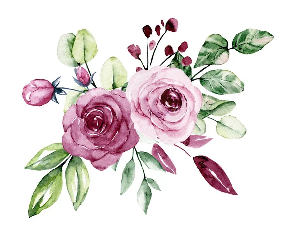 Blomster Med Akvarellfarge Blomsterklipp Botanisk Sammensetning Til Bryllup Eller Gratulasjonskort – stockfoto