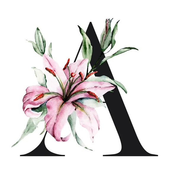 Akvarell Festmény Levél Díszített Virágos Elemek Virágos Monogram — Stock Fotó