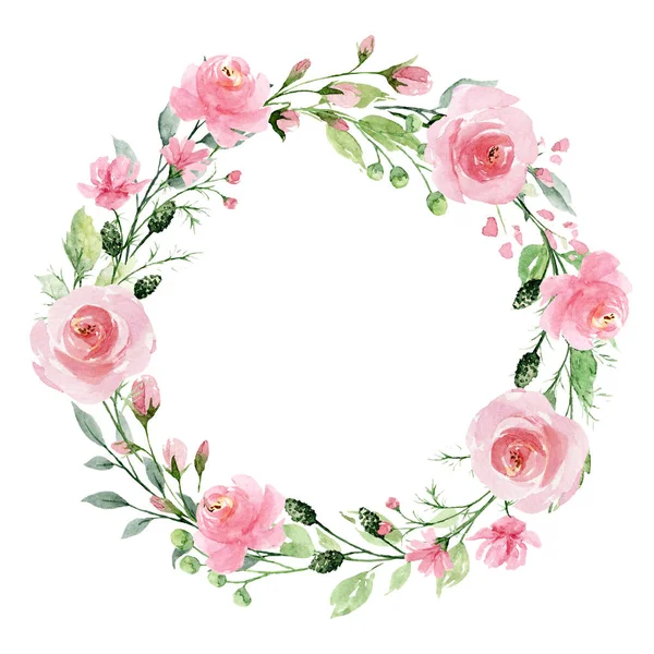 Hand Drawing Wreath Watercolor Flowers Floral Art Design — Stock Photo, Image