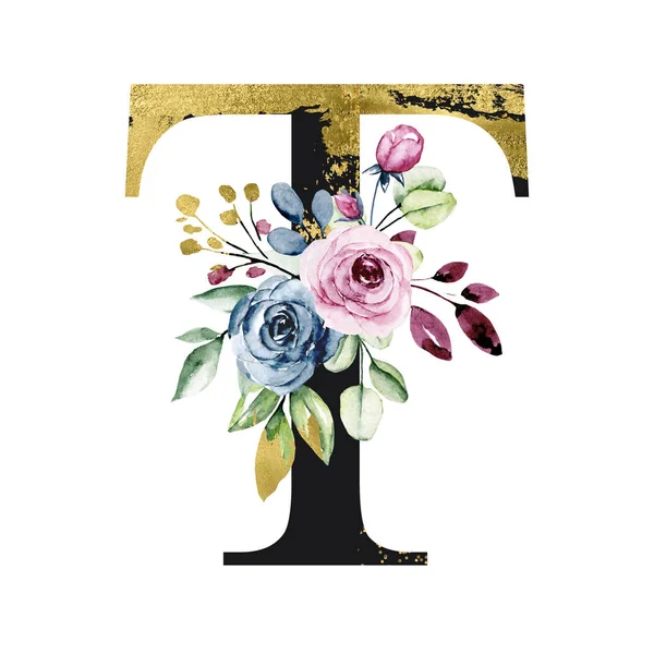 Малюнок Ручного Акварельного Живопису Велика Літера Квітковими Елементами — стокове фото