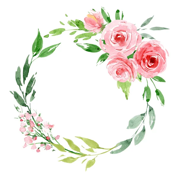 Hand Drawing Wreath Watercolor Flowers Floral Art Design — 스톡 사진