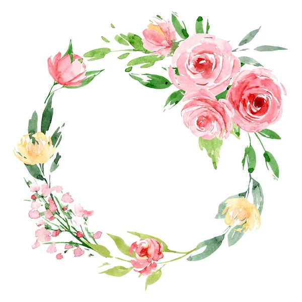 Wreath Watercolor Flowers Floral Set Greeting Card Invitation Other Printing — 스톡 사진