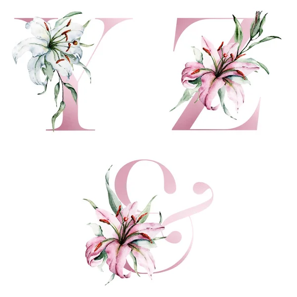 Floral Alphabet Letters Ampersand Symbol Creative Watercolor Art Painting — 스톡 사진