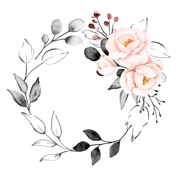 Hand Drawing Wreath Watercolor Flowers Floral Art Design — Stock Photo, Image