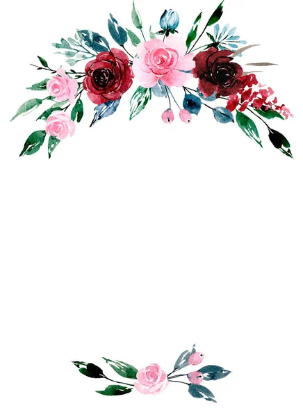 Λουλούδια Ακουαρέλας Φλοράλ Πλαίσιο Για Ευχετήρια Κάρτα Πρόσκληση Και Άλλα — Φωτογραφία Αρχείου