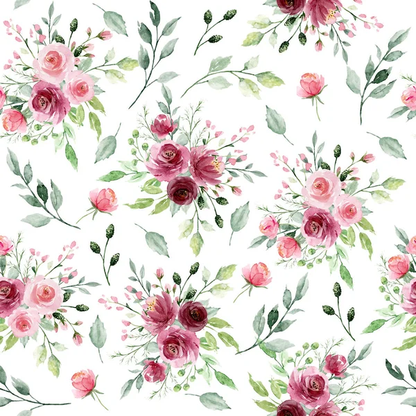 Floral Concept Seamless Pattern Watercolor Painting Repeat Background — Stock Photo, Image