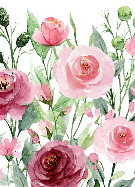 Vacker Blomsterkomposition Med Akvarell Målade Blommor — Stockfoto
