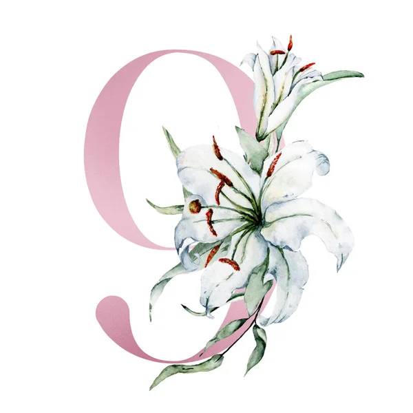 Δημιουργικό Νούμερο Λουλούδια Και Φύλλα Ζωγραφισμένο Στο Χέρι Ακουαρέλα — Φωτογραφία Αρχείου