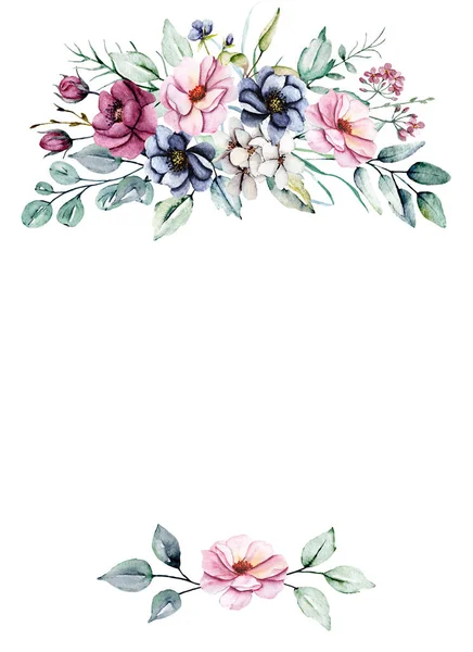 Watercolor Flowers Floral Frame Greeting Card Invitation Other Printing Design — 스톡 사진