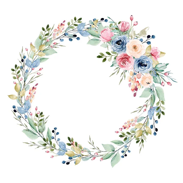 Wreath Flowers Drawing Watercolor Floral Concept — 스톡 사진