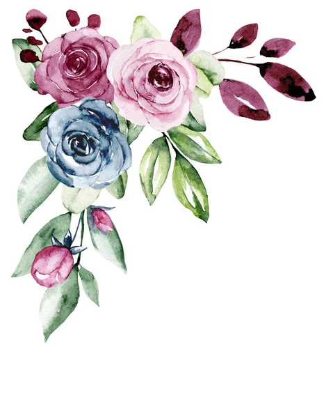 Borda Moldura Floral Aquarela Com Lugar Para Texto Pintado Mão — Fotografia de Stock