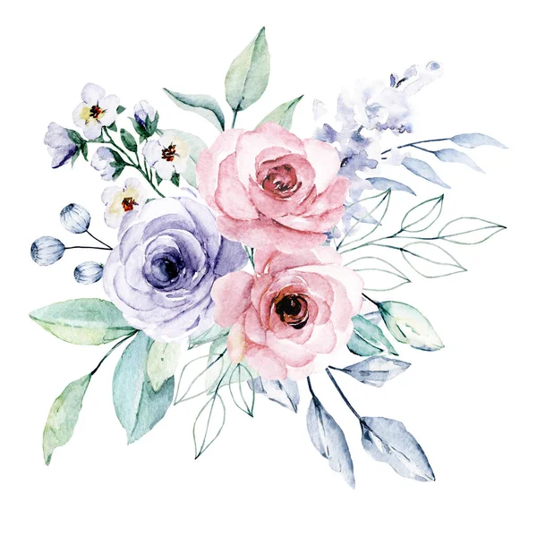 Aquarel Bloemen Met Bladeren Hand Schilderen Bloemen Concept — Stockfoto