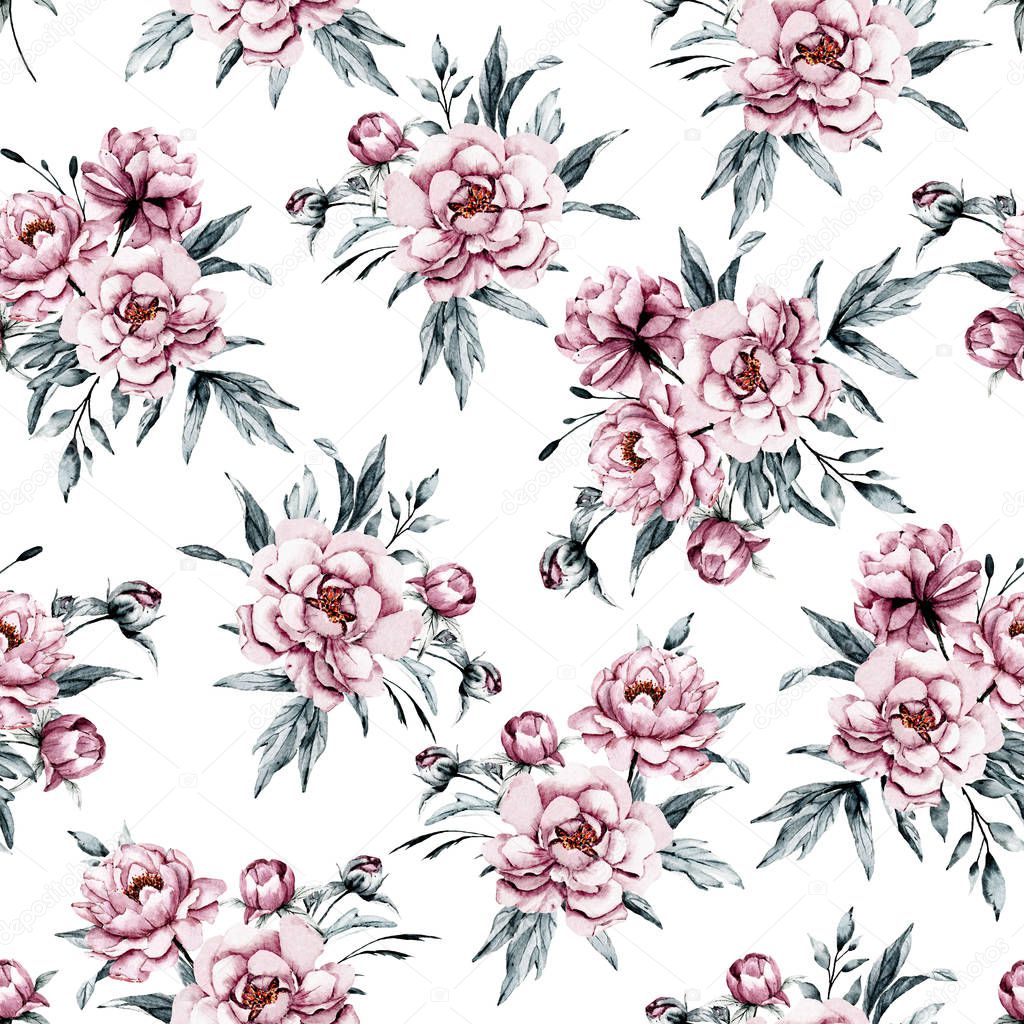 watercolor art drawing seamless pattern with floral elements