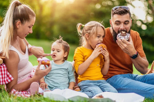 Neşeli aile yaz parkta piknik