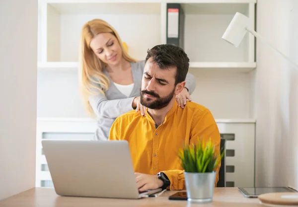 Couple Colleagues Discussing New Project While Working Home Office Teamwork — Stock Photo, Image
