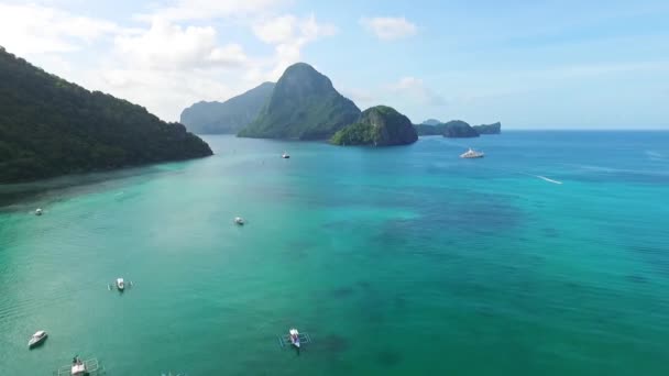 Vista Aérea Playa Tropical Con Barcos Nido Isla Palawan Filipinas — Vídeos de Stock