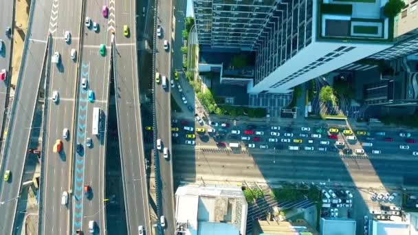 Vista Aérea Sobre Atasco Tráfico Autopista Bangkok — Vídeo de stock