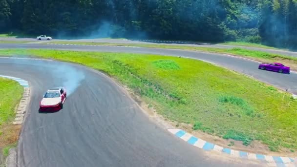 Aerial View Above Drift Racing Cars and Drifting Circuit in Japan