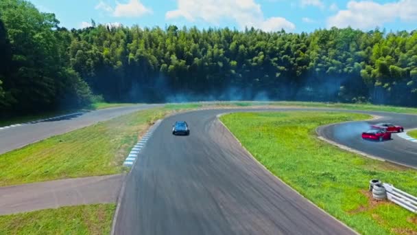 Letecký Pohled Drift Racing Cars — Stock video