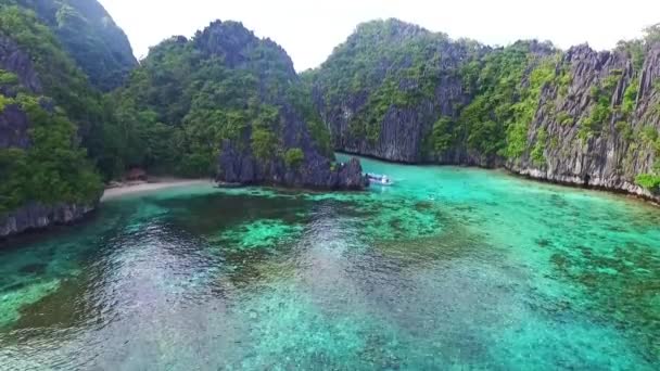 Вид Воздуха Пляж Big Lagoon Эль Нидо Остров Палаван Филиппины — стоковое видео