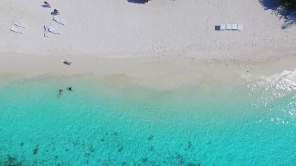 モルディブ アイランド トロピカル ホワイト サンド ビーチ Airial View — ストック動画