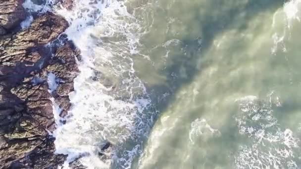 Ocean Waves Crash Shore Rocks Aerial — Stock video