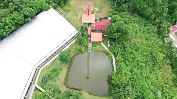 Bungee Jumping Pond Aerial View — Stock Video