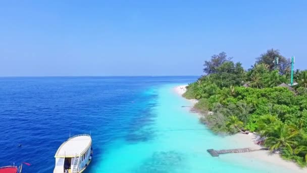 Ilha Das Maldivas Vista Aérea Praia Areia Branca Tropical — Vídeo de Stock