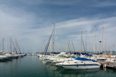 Saint-Raphael, France - June 9, 2019 : It is a commune in the Provence-Alpes-Cote d'Azur region in France. Saint-Raphael has four large sandy beaches and two smaller ones at Antheor and Le Trayas.