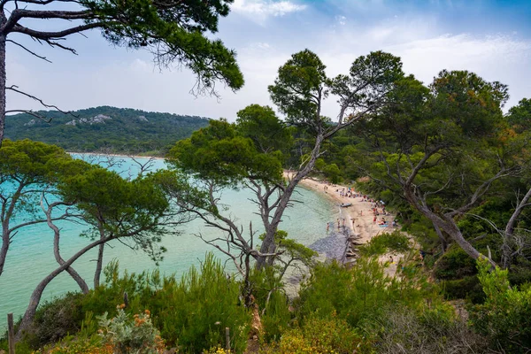 Porquerolles Francia Giugno 2019 Persone Sulla Spiaggia Notre Dame Nostra — Foto Stock