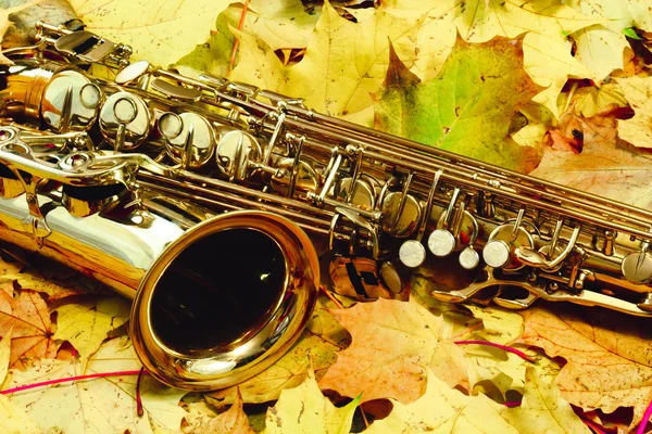 saksafon sonbahar yaprakları ile