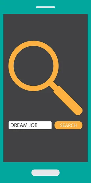 Encontrar / Buscar trabajo en el teléfono móvil con signo de búsqueda — Vector de stock