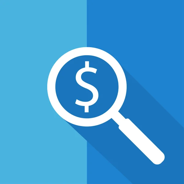 Zoeken of het vinden van geld symbool / pictogram / ondertekenen met lange schaduw — Stockvector
