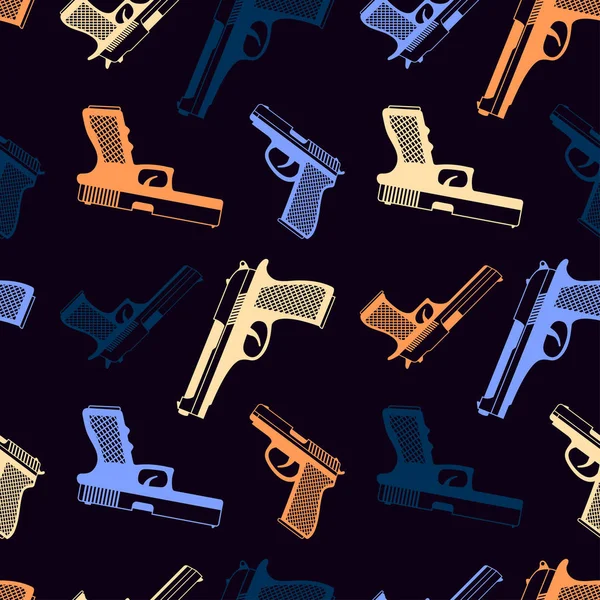 Patrón del ejército con iconos de pistola de color retro — Archivo Imágenes Vectoriales