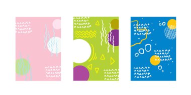 Broşür kapak şablonu tasarımı için eğlenceli renk desenli soyut karalama geometrik arkaplanı