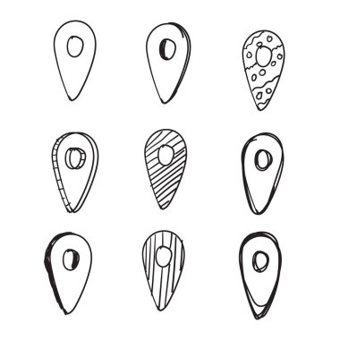 Doodle pin location illustration set hand drawn cartoon style vector