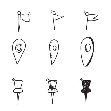 Doodle pin location illustration set hand drawn cartoon style vector