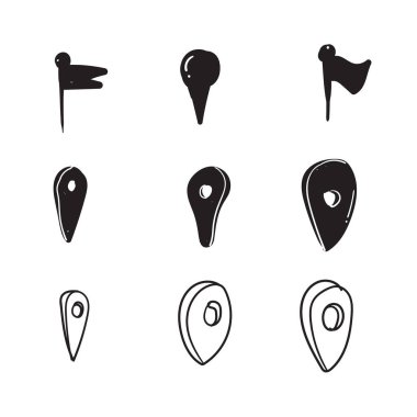 Doodle pin location illustration set hand drawn cartoon style vector