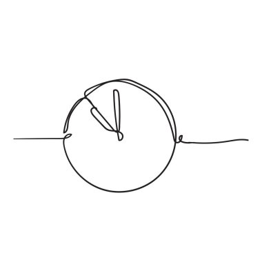 Continuous one line drawing Clock icon with doodle handdrawn style on white background clipart