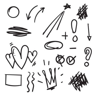 El çizimi basit şekiller. Çizgi çalışması. Soyut çemberler ve oklar. İş için karalamalar, bilgi vektörü