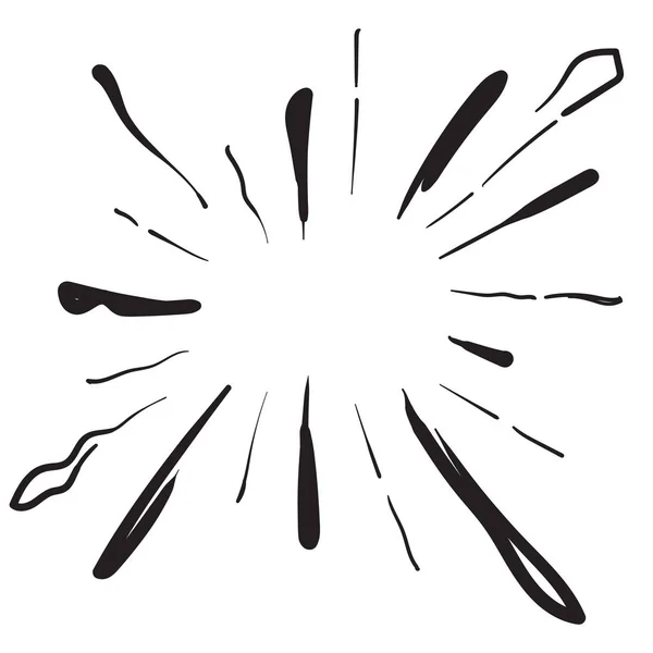 Explosão doodle com vetor de estilo radial círculo desenhado à mão curso preto —  Vetores de Stock