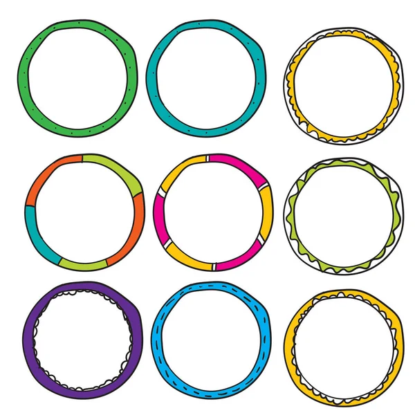 Collection of circle frames doodle cartoon handdrawn style cartoon — Stock Vector