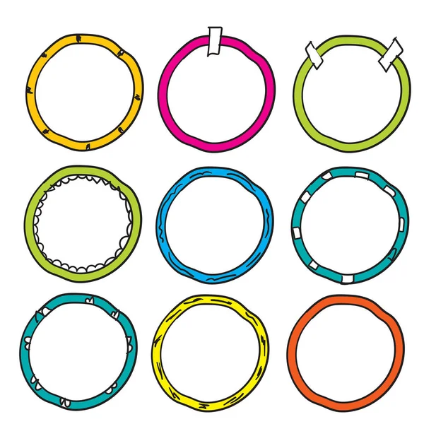 Collection of circle frames doodle cartoon handdrawn style cartoon — 스톡 벡터